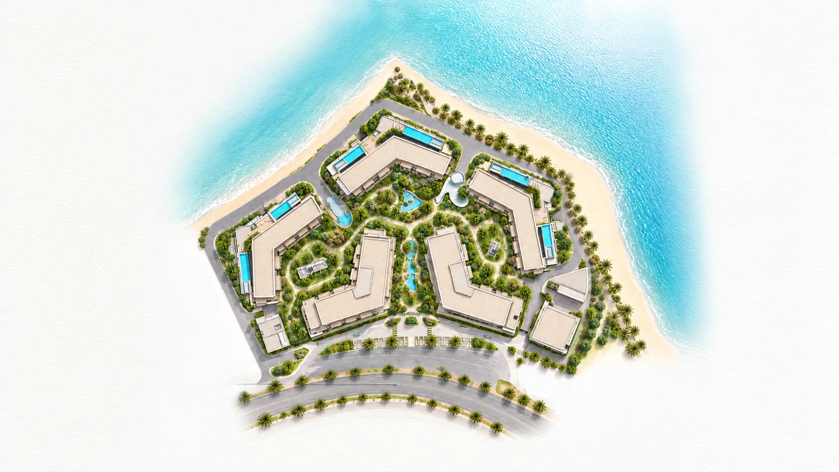 Lunaya masterplan showing lagoons, parks, villas and Lunaya Terraces